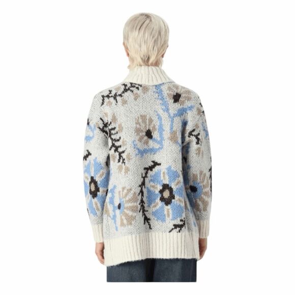Vero Moda Floral Print Open Front Cardigan Sweater Cream Brown Blue Chunky Knit - Picture 1 of 12